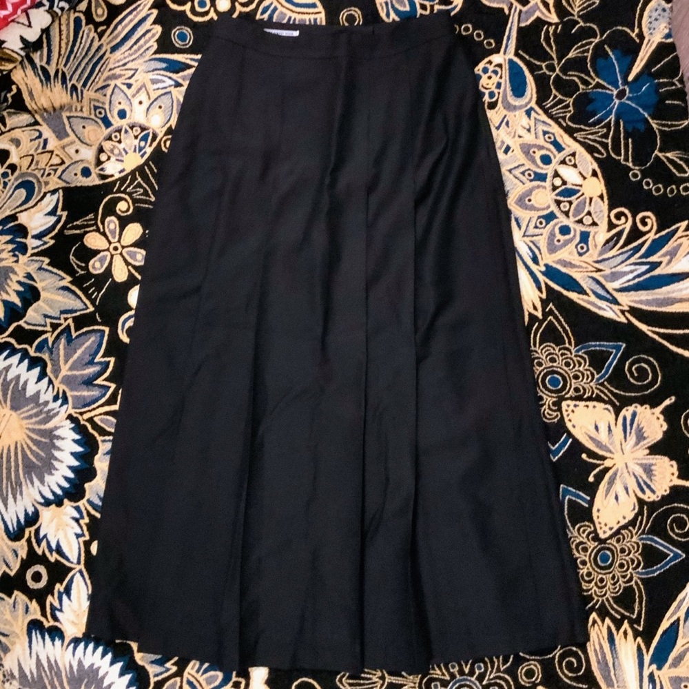 Mid Length Pleated Black Wool Skirt